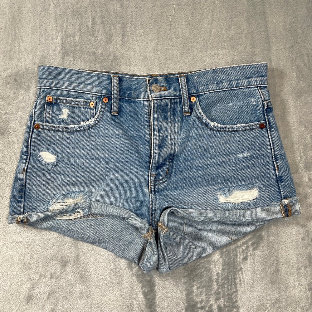 Madewell‎ Shorts Size 25 Relaxed Denim Light Wash Distressed Button Fly